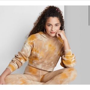 Wild Fable Women's Cropped Waffle Hoodie Tye Dye Yellow SiZe Xs New with tags